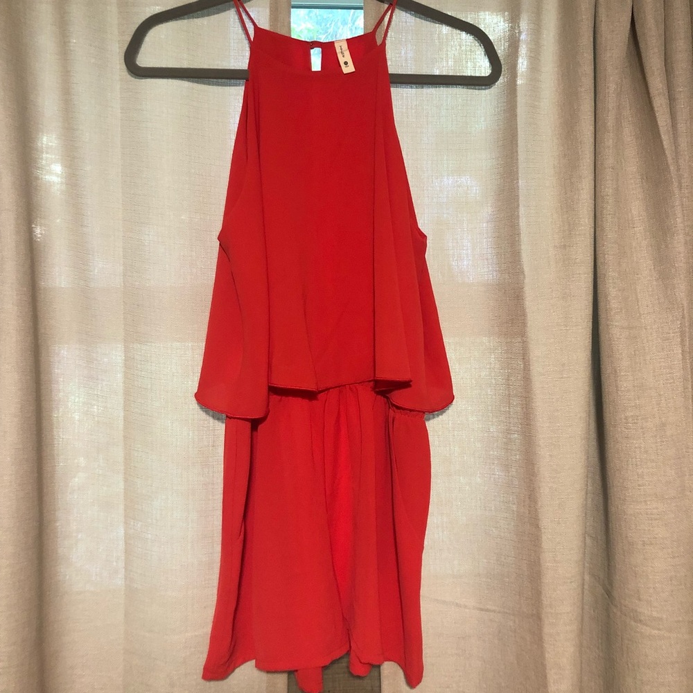 Coral chiffon romper w/ pockets